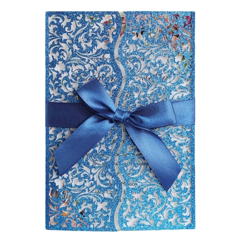Elegante Lasergeschnittene Glitzer-Hochzeitseinladungskarten Set Mit Satin-Bandschleife Für Brautparty Geburtstag Partybedarf