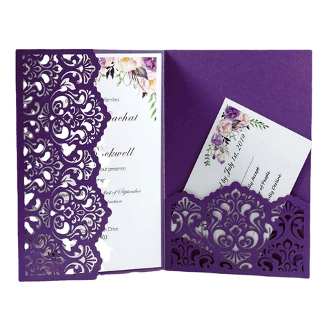 Elegant Laser Cut Wedding Invitation Cards Pearlescent Paper Hollow Floral Pattern European Style Invitations Set For Wedding Party Celebration