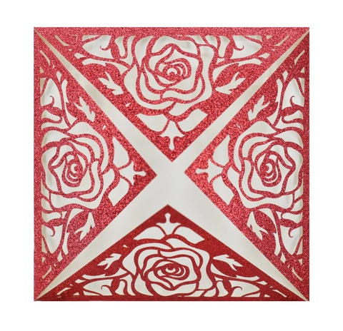 Invito a Nozze Taglio Laser Rosa Floreale Glitter Quadrato Stile Europeo Biglietto d'Invito per Fidanzamento San Valentino