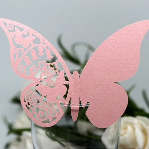 Segnaposti a Farfalla Traforata al Laser Decorazione per Bicchieri da Vino in Carta Perlata per Matrimoni Banchetti Feste Tavola