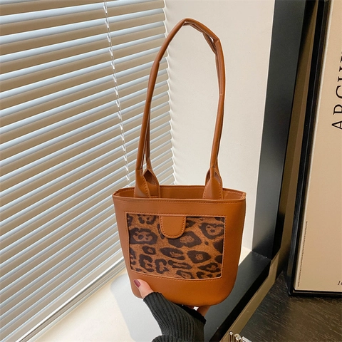 Borsa a Secchiello da Donna alla Moda con Stampa Leopardata in Microfibra Borsa a Tracolla Vintage Minimalista per il Pendolarismo Quotidiano