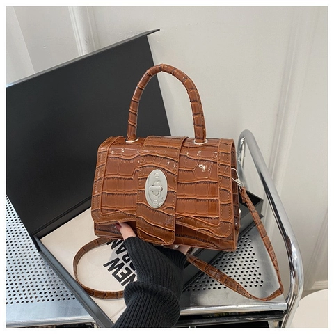 Dames Krokodillenpatroon Schoudertas Kleine Vierkante Crossbody Tas Koreaans Minimalistisch Synthetisch Leer Handtas