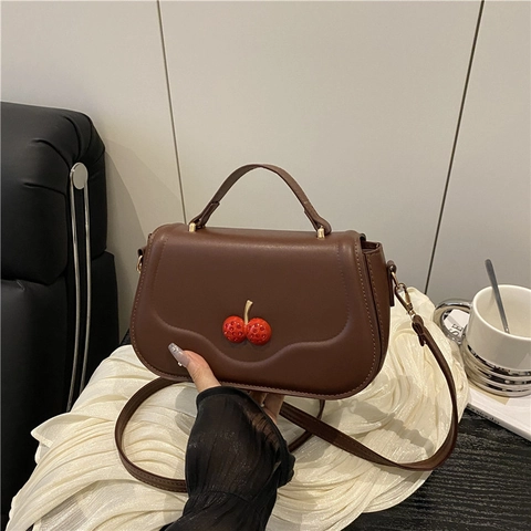 Damen Süße Kirsche Kleine quadratische Tasche PU Leder Schulter Umhängetasche Handtasche Für Den Täglichen Mode Dame Accessoire