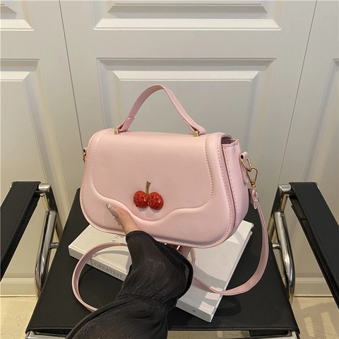 Damen Süße Kirsche Kleine quadratische Tasche PU Leder Schulter Umhängetasche Handtasche Für Den Täglichen Mode Dame Accessoire