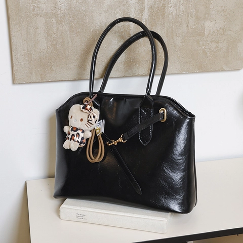 Bolso Tote de Cuero PU Vintage de Gran Capacidad para Mujer Bolso de Hombro Casual Color Sólido Bolso de Mano de Oficina