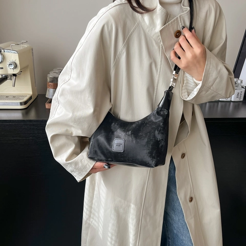 Bolso de Hombro Hobo de Media Luna de Estilo Francés Para Mujer Bolso de Mano de Cuero Sintético Retro Bolso Bandoulière Casual Color Sólido