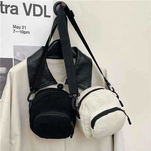 Borsa a Spalla Piccola in Velluto a Coste Minimalista da Donna Borsa a Tracolla alla Moda con Tracolla Regolabile