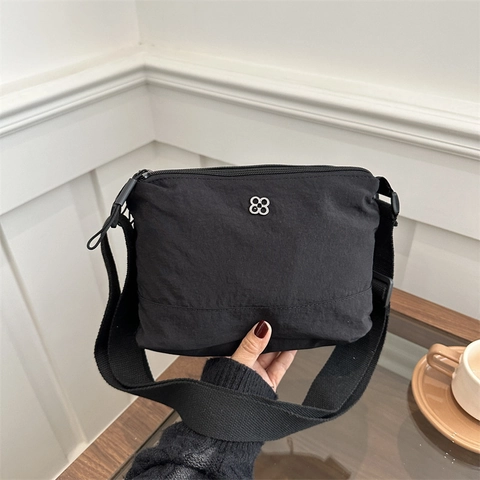Borsa a Spalla in Tela da Donna Grande Capacità Borsa a Tracolla Casual Con Logo Floreale Tracolla Larga Regolabile Borsa da Viaggio