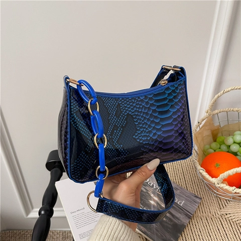 Borsa Sottobraccio da Donna Alla Moda in Pelle PU Con Motivo a Serpente Borsa a Tracolla Hobo a Catena Per Lo Shopping Quotidiano