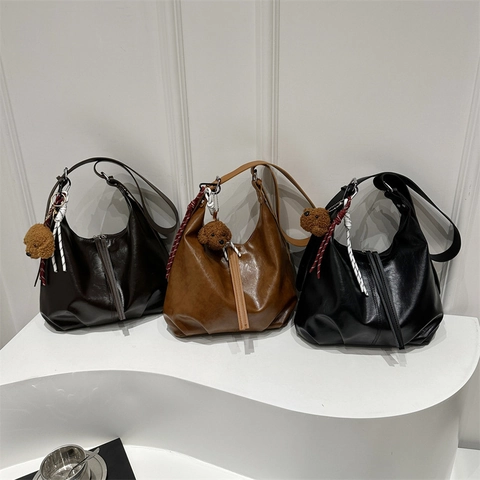 Vintage Retro Tote Tasche Mit Großer Kapazität Für Damen PU Leder Schultertasche Casual Straßentrend Täglicher Pendler Büro Handtasche