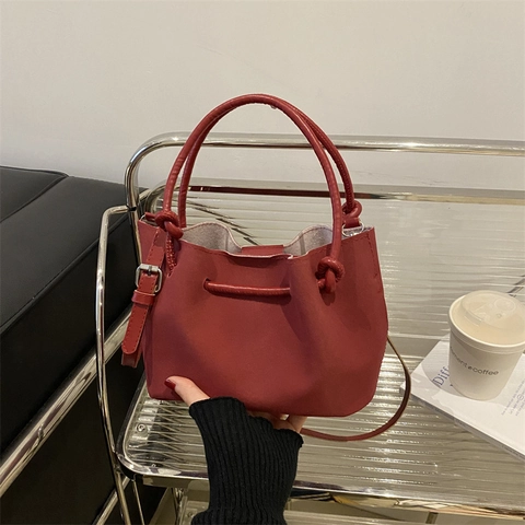 Borsa a Secchiello in Ecopelle Vintage da Donna Borsa a Mano con Cuciture Minimaliste Borsa a Tracolla per il Pendolarismo Quotidiano Regalo da Ufficio