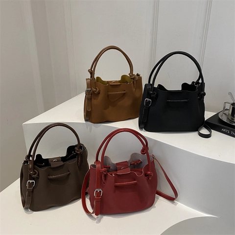 Borsa a Secchiello in Ecopelle Vintage da Donna Borsa a Mano con Cuciture Minimaliste Borsa a Tracolla per il Pendolarismo Quotidiano Regalo da Ufficio