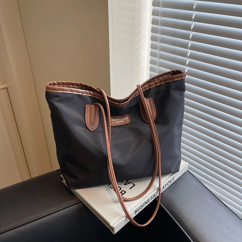 Sac Fourre-tout en Toile de Grande Capacité pour Femmes Décontracté Sac à Bandoulière Design Patchwork Fermeture Éclair Couleur Unie