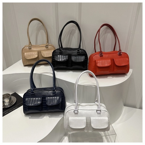 Borsa a Tracolla Vintage in Pelle Sintetica con Goffratura a Coccodrillo Donna Borsa Sottobraccio Retro Casual Doppia Tasca