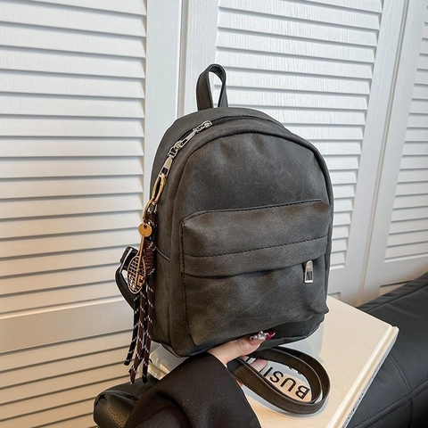 Mini Mochila de Mujer Estilo Coreano Minimalista Color Sólido Cuero Sintético Bolso de Viaje Pequeño Moda Mochila Casual