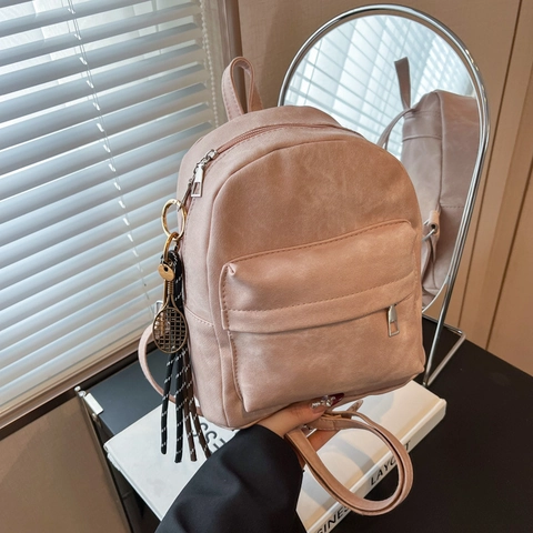 Mini Mochila de Mujer Estilo Coreano Minimalista Color Sólido Cuero Sintético Bolso de Viaje Pequeño Moda Mochila Casual