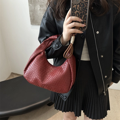 Damen Hobo Tasche Aus Gewebtem Kunstleder Mit Knotengriff Mode Großes Fassungsvermögen Schultertasche Retro Alltag Commuter Handtasche