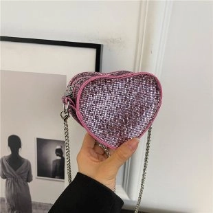 Borsa da Sera a Forma di Cuore con Strass da Donna Mini Borsa a Tracolla a Catena Moda Cuore per Festa Banchetto a Spalla