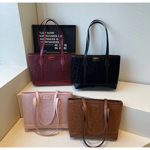 Vintage Leopardenmuster Samt Shopper Für Damen Große Kapazität Schultertasche Mit Kunstleder Urban Simple Handtasche