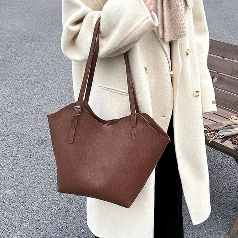 Vintage Lychee Pattern Synthetic Leather Tote Bag For Women Large Capacity Shoulder Bag With Wave Cut Edge Daily Commute Office