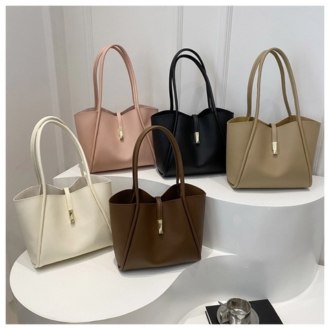 Women Fashion Large Capacity Tote Bag Minimalist Synthetic Leather Shoulder Bag Solid Color Elegant Underarm Bag Casual Handbag