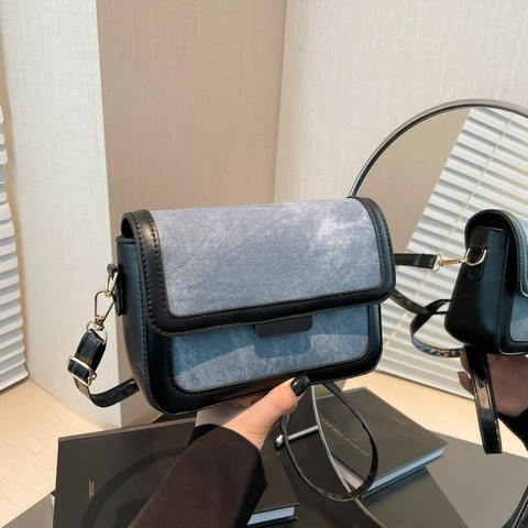 Borsa Quadrata Piccola Patchwork in Pelle Sintetica Retrò da Donna Elegante Borsa a Tracolla a Spalla con Cuciture a Blocchi di Colore