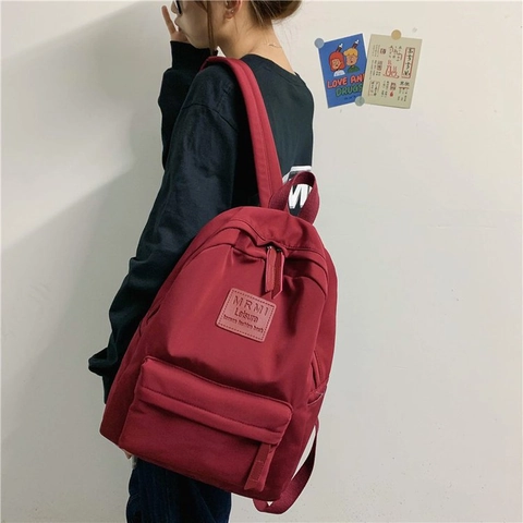 Zaino in Nylon Minimalista per Donna Borsa da Scuola di Grande Capacità Zaino da Viaggio Casual per Laptop Con Toppa in Pelle