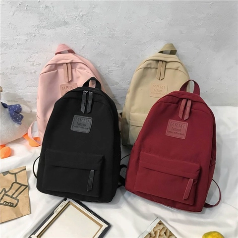 Zaino in Nylon Minimalista per Donna Borsa da Scuola di Grande Capacità Zaino da Viaggio Casual per Laptop Con Toppa in Pelle