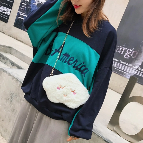 Simpatica Borsa a Tracolla in Peluche a Forma di Nuvola per Donna Stile Giapponese Ricamo Viso Catena Mini Borsa per Cellulare