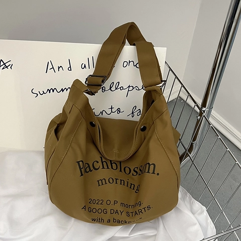 Große Kapazität Segeltuch Schultertasche Für Damen Mode Buchstabendruck Hobo Tasche Lässige Pendler Tragetasche Mit Verstellbarem Riemen