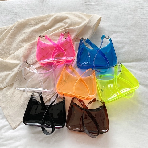 Transparent Jelly PVC Shoulder Bag For Women Summer Candy Color Underarm Bag Waterproof Minimalist Dumpling Shaped Handbag