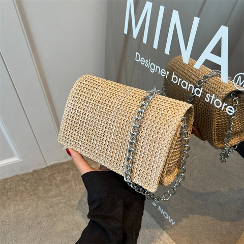 Damen Mode Sommer Spitze Webstoff Kleine Quadratische Tasche Urban Minimalistische Legierung Kette Umhängetasche Alltag