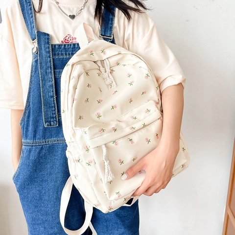 Japanse Ins Stijl Verse Bloemen Nylon Rugzak Voor Vrouwen Zoete Bloemen Print Schooltas Casual Student Reizen Dagrugzak