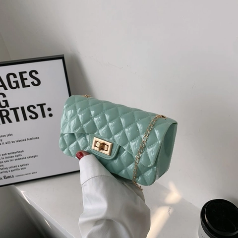 Fashion Korean Style Quilted Diamond Pattern PU Leather Crossbody Bag For Women Metal Chain Underarm Small Square Bag