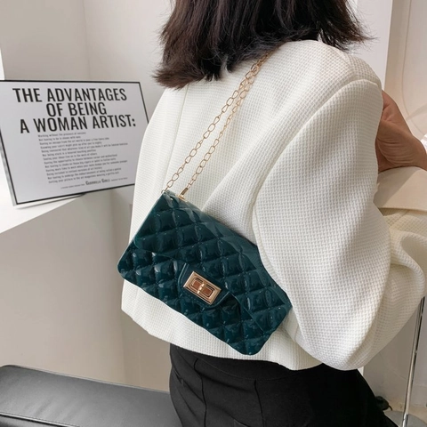 Fashion Korean Style Quilted Diamond Pattern PU Leather Crossbody Bag For Women Metal Chain Underarm Small Square Bag