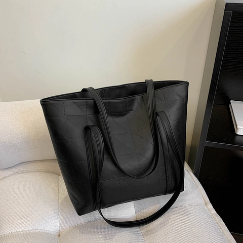 Vintage Große Kapazität PU Leder Gesteppte Tote Bag Für Damen Einfache Pendeln Geometrisches Muster Schultertasche