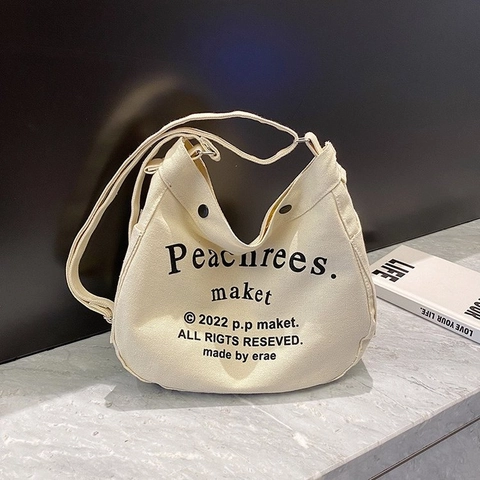 Borsa a Tracolla in Tela Minimalista da Donna Grande Capacità Con Stampa di Lettere Tracolla Regolabile Casual Borsa da Viaggio