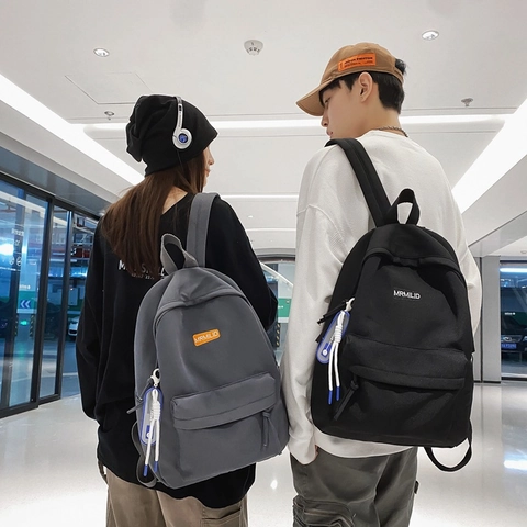 Casual Nylon School Backpack For High School College Students Large Capacity Waterproof Solid Color Double Shoulder Bag