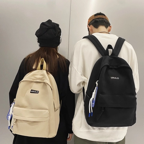Casual Nylon School Backpack For High School College Students Large Capacity Waterproof Solid Color Double Shoulder Bag