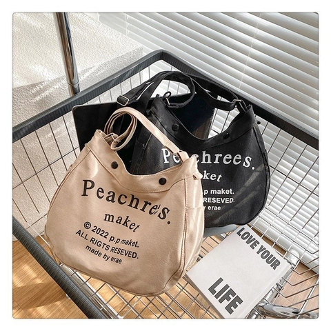 Borsa a Tracolla in Tela Minimalista da Donna Grande Capacità Con Stampa di Lettere Tracolla Regolabile Casual Borsa da Viaggio