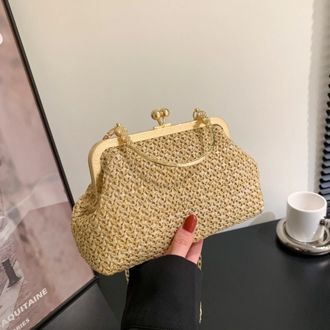 Franse Vintage Wollen Geweven Crossbody Tas Voor Dames Mode Stedelijk Eenvoudige Schoudertas Met Metalen Handvat Elegante Banket Mini Handtas