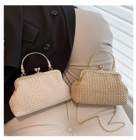 Franse Vintage Wollen Geweven Crossbody Tas Voor Dames Mode Stedelijk Eenvoudige Schoudertas Met Metalen Handvat Elegante Banket Mini Handtas