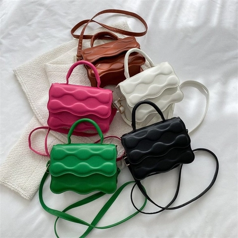 Borsa a Tracolla Trapuntata a Onde da Donna Elegante Borsa a Tracolla in Pelle PU Con Manico Rotondo Borsa Quadrata Piccola