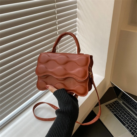 Borsa a Tracolla Trapuntata a Onde da Donna Elegante Borsa a Tracolla in Pelle PU Con Manico Rotondo Borsa Quadrata Piccola