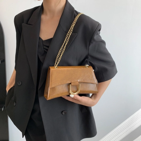 Borsa a Tracolla da Donna in Pelle PU Vintage Con Fibbia a D in Metallo Dorato Piccola Borsa Quadrata Minimalista