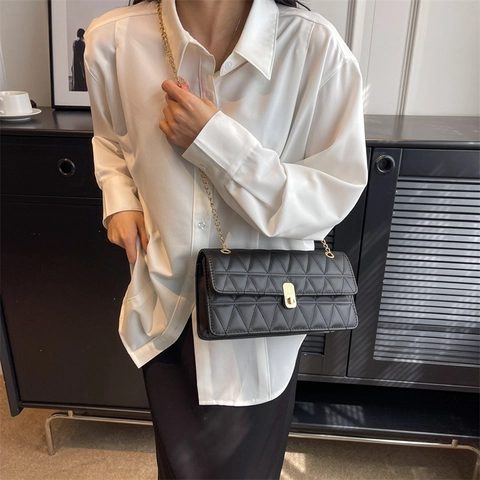 Borsa a Spalla da Donna in Pelle PU Trapuntata Geometrica Stile Coreano Borsa a Tracolla a Catena Quadrata Piccola Urbana Semplice