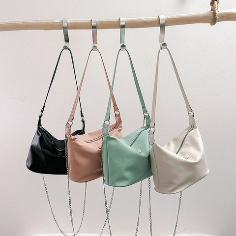 Korean Minimalist PU Leather Shoulder Bag For Women Urban Simple Underarm Bag With Chain Strap Casual Small Square Bag