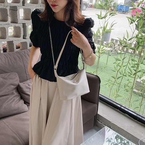 Korean Minimalist PU Leather Shoulder Bag For Women Urban Simple Underarm Bag With Chain Strap Casual Small Square Bag