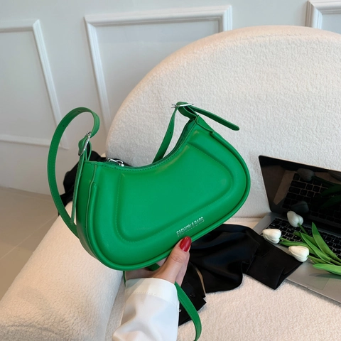 Bolso de Hombro de Media Luna de Cuero PU para Mujer Minimalista Urbano Color Sólido Bolso de Axila Bolso de Mano Moda Conmutar
