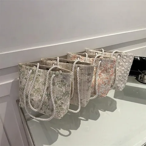 Borsa Tote in Paglia con Fiori in Pizzo per Donna Grande Capacità Borsa a Tracolla con Manico in Corda di Cotone Spiaggia